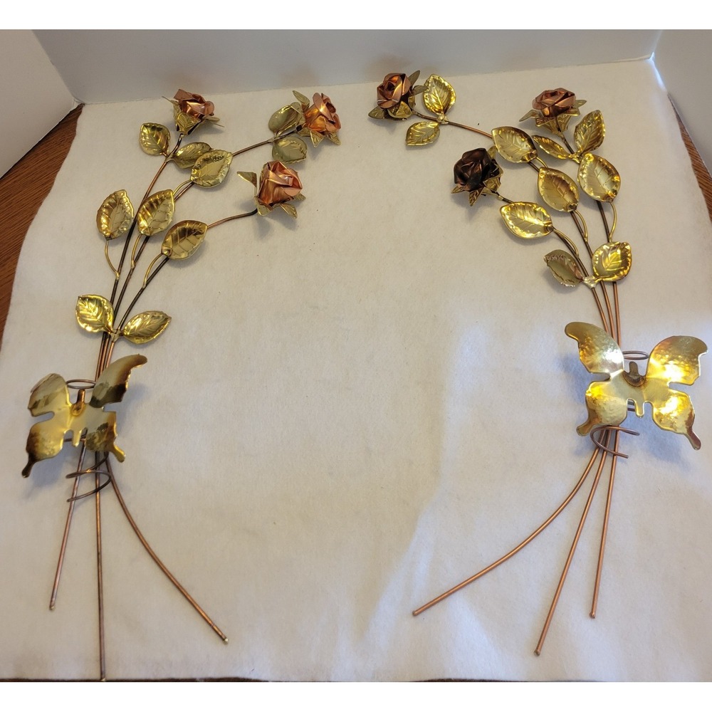 Home Interiors Metal Rose Wall Swag Set Gold Copper Floral USA AZ-8890 - Picture 5 of 16